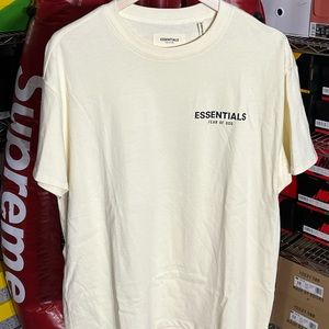Fear of God essentials small logo t shirt, cream, size XS